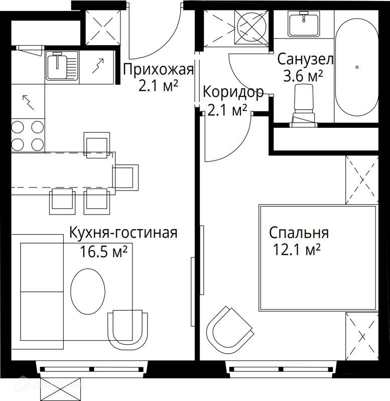 1-комнатная квартира 36.4 м² У реки.Эко Видное 2.0