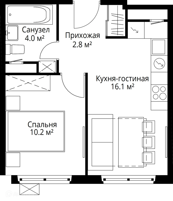 1-комнатная квартира 33.1 м² У реки.Эко Видное 2.0