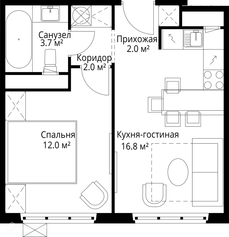 1-комнатная квартира 36.5 м² У реки.Эко Видное 2.0