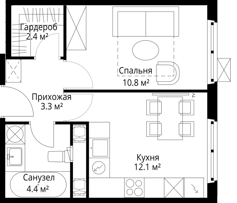 1-комнатная квартира 33 м² У реки.Эко Видное 2.0