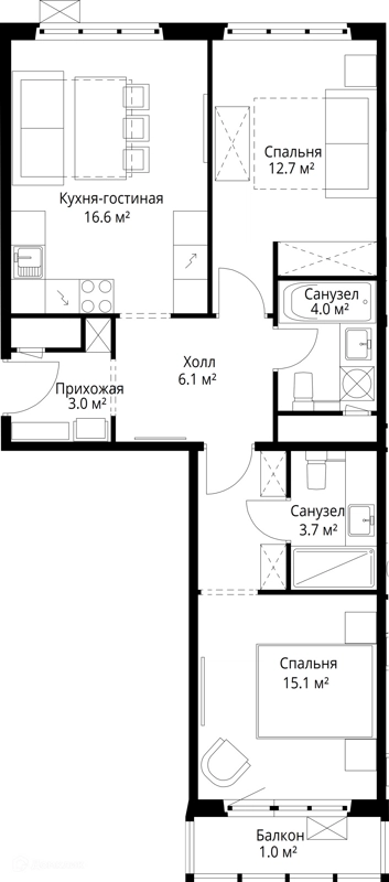 2-комнатная квартира 62.2 м² У реки.Эко Видное 2.0