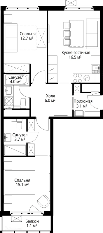 2-комнатная квартира 62.2 м² У реки.Эко Видное 2.0