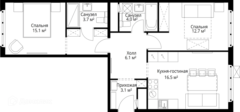 2-комнатная квартира 61.2 м² У реки.Эко Видное 2.0