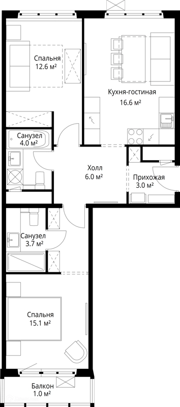 2-комнатная квартира 62 м² У реки.Эко Видное 2.0