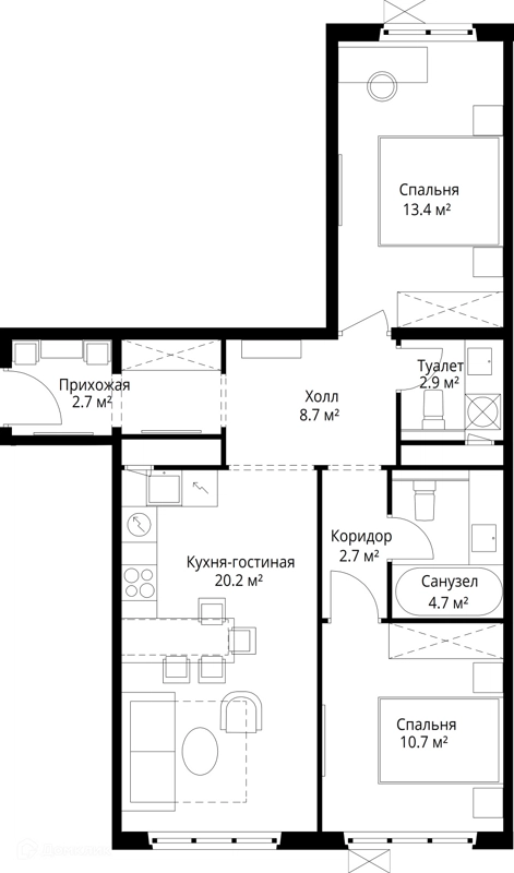 2-комнатная квартира 66 м² У реки.Эко Видное 2.0