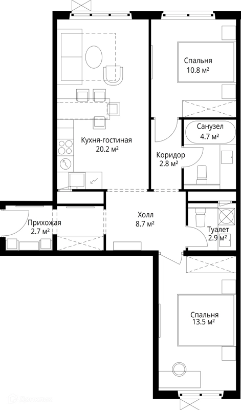 2-комнатная квартира 66.3 м² У реки.Эко Видное 2.0