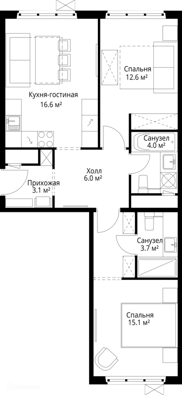 2-комнатная квартира 61.1 м² У реки.Эко Видное 2.0