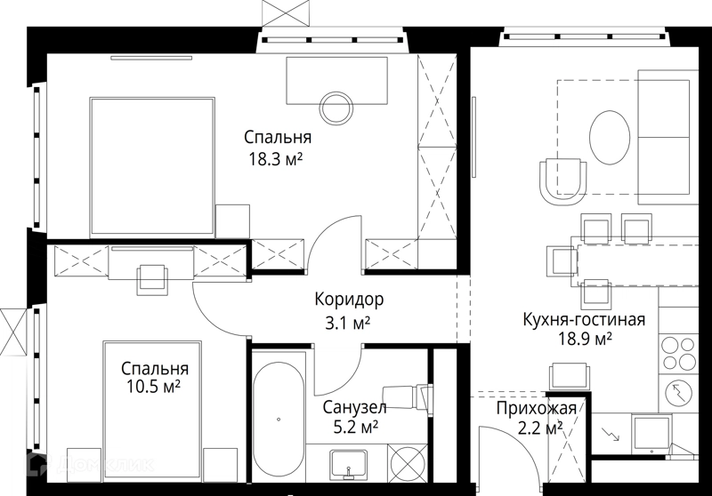 2-комнатная квартира 58.2 м² У реки.Эко Видное 2.0