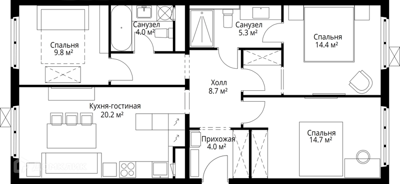 3-комнатная квартира 81.1 м² У реки.Эко Видное 2.0