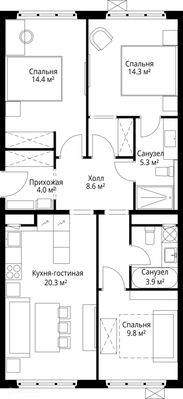3-комнатная квартира 80.6 м² У реки.Эко Видное 2.0