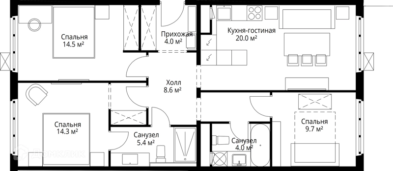 3-комнатная квартира 80.5 м² У реки.Эко Видное 2.0