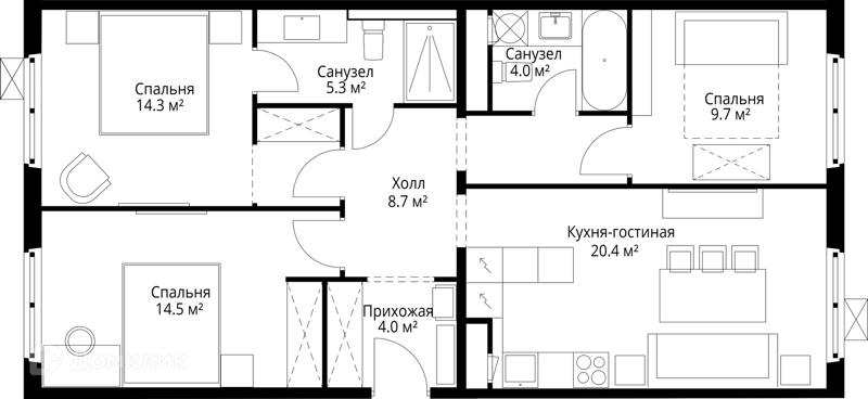 3-комнатная квартира 80.9 м² У реки.Эко Видное 2.0