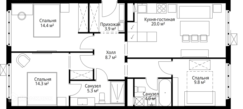 3-комнатная квартира 80.4 м² У реки.Эко Видное 2.0