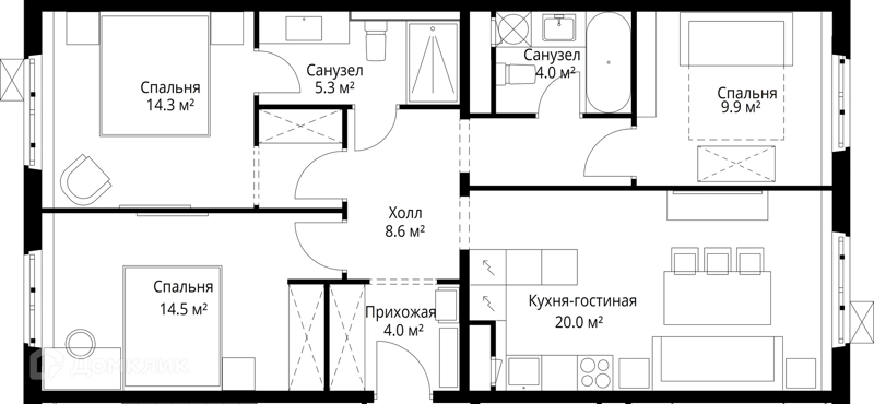 3-комнатная квартира 80.6 м² У реки.Эко Видное 2.0