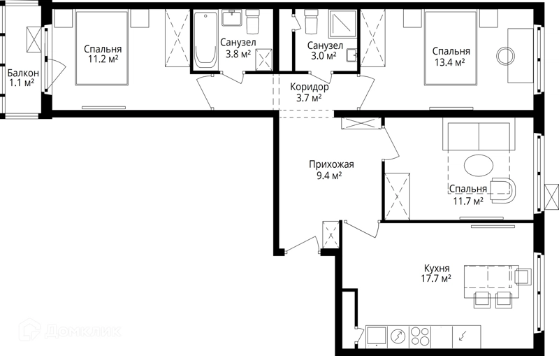 3-комнатная квартира 75 м² У реки.Эко Видное 2.0