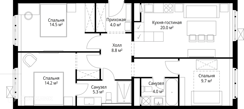3-комнатная квартира 80.5 м² У реки.Эко Видное 2.0