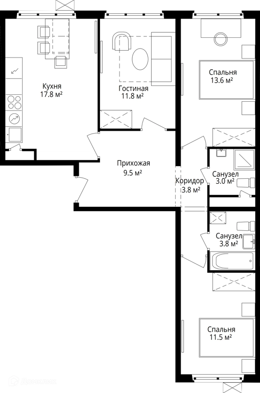 3-комнатная квартира 74.8 м² У реки.Эко Видное 2.0