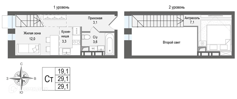 Студия 29.1 м² КИНОКВАРТАЛ