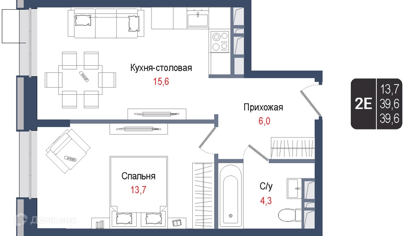 2-комнатная квартира 43 м² КИНОКВАРТАЛ