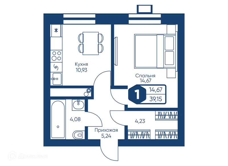 1-комнатная квартира 39.15 м² Мечта-квартал Любовь