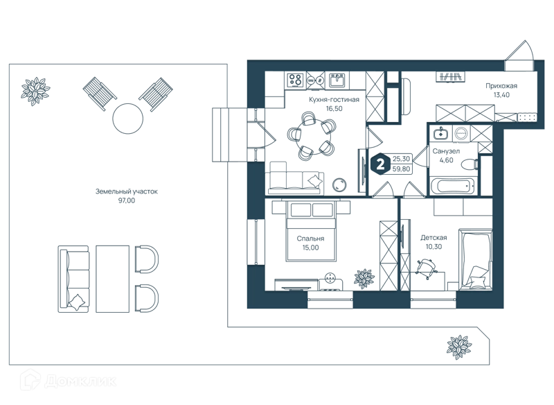 2-комнатная квартира 59.8 м² Мечта-квартал Любовь