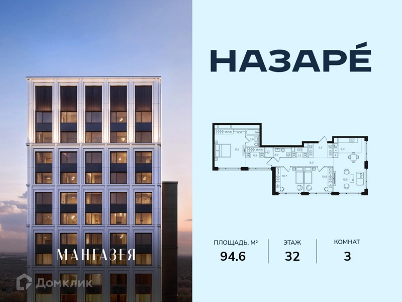 3-комнатная квартира 94.6 м² Назаре