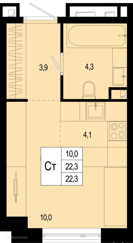 Студия 22.3 м² Новая Щербинка