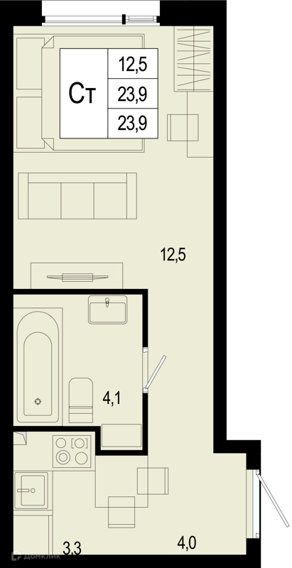 Студия 23.9 м² Новая Щербинка