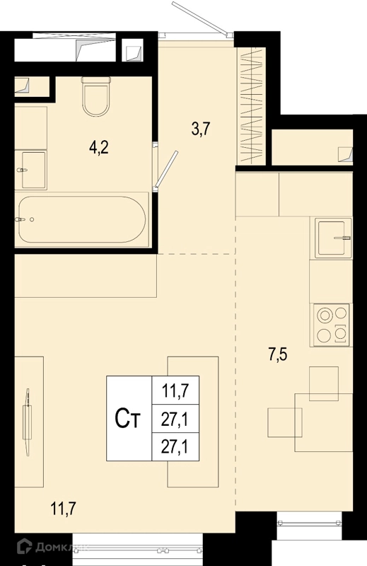 Студия 27.1 м² Новая Щербинка