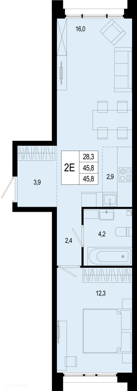 2-комнатная квартира 45.8 м² Новая Щербинка