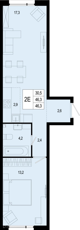 2-комнатная квартира 46.5 м² Новая Щербинка