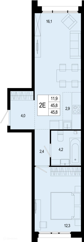 2-комнатная квартира 46 м² Новая Щербинка