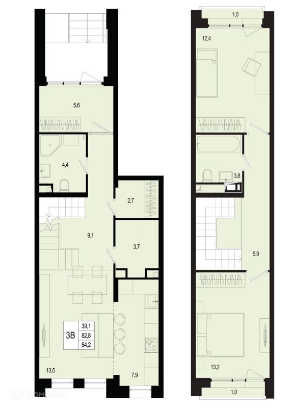 3-комнатная квартира 82.8 м² Новая Щербинка