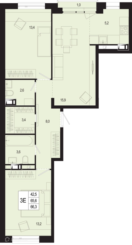 3-комнатная квартира 65.6 м² Новая Щербинка