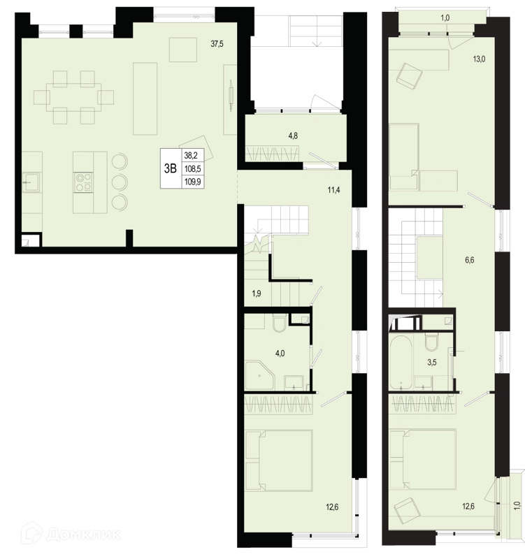 3-комнатная квартира 108.5 м² Новая Щербинка