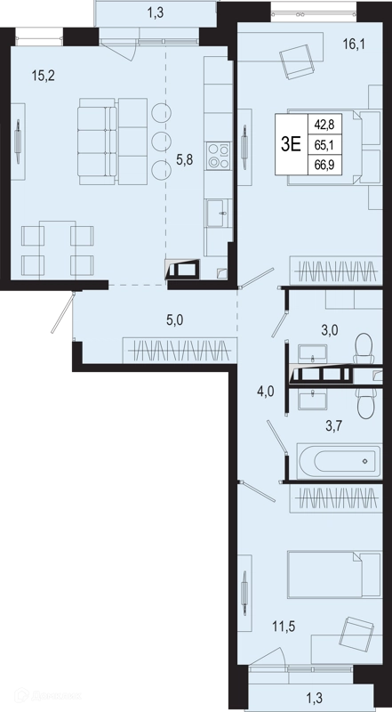 3-комнатная квартира 65.1 м² Новая Щербинка
