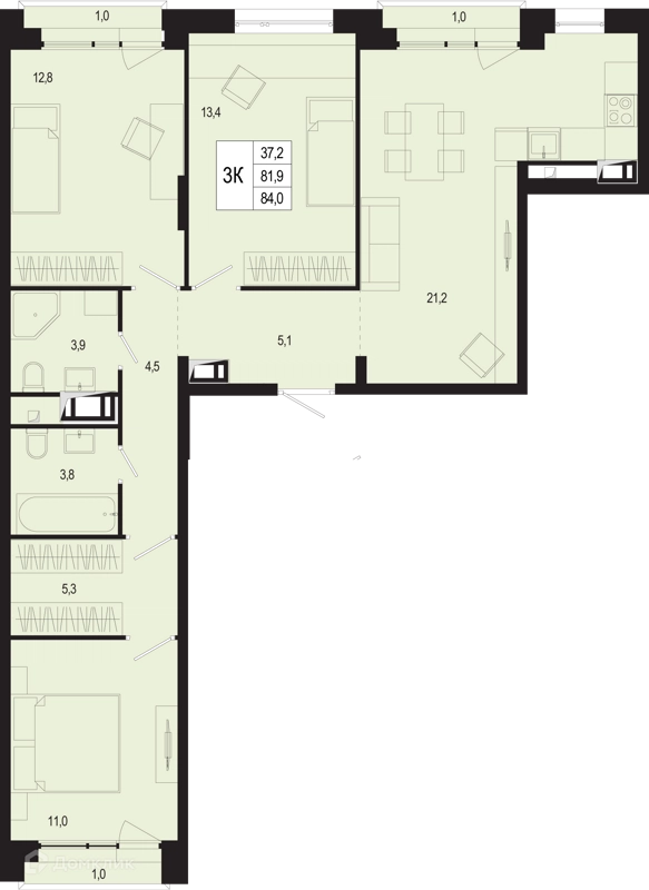 3-комнатная квартира 81.9 м² Новая Щербинка