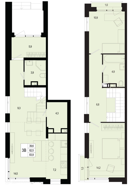3-комнатная квартира 82.5 м² Новая Щербинка