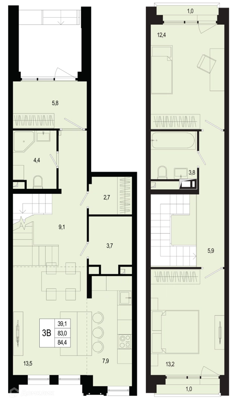 3-комнатная квартира 83 м² Новая Щербинка