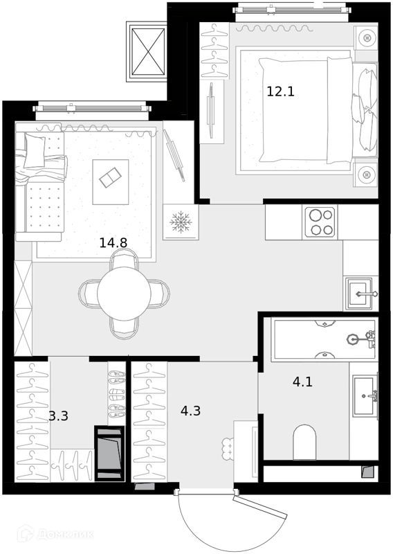 1-комнатная квартира 39.2 м² Дом МАЛЕВИЧ
