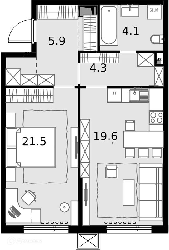 1-комнатная квартира 55.3 м² Дом МАЛЕВИЧ