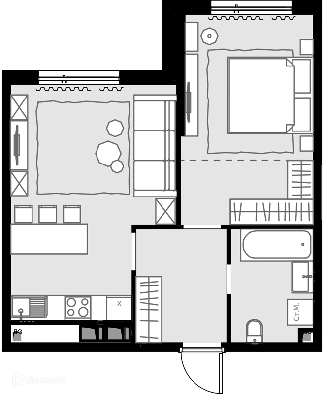 1-комнатная квартира 39.6 м² Дом МАЛЕВИЧ