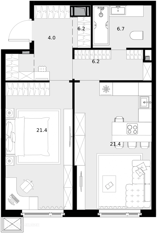 1-комнатная квартира 56.2 м² Дом МАЛЕВИЧ