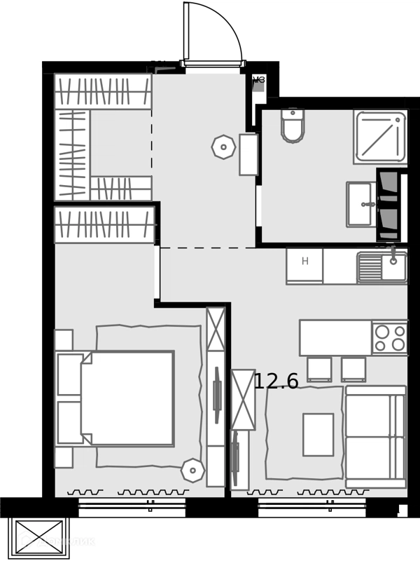 1-комнатная квартира 38.2 м² Дом МАЛЕВИЧ