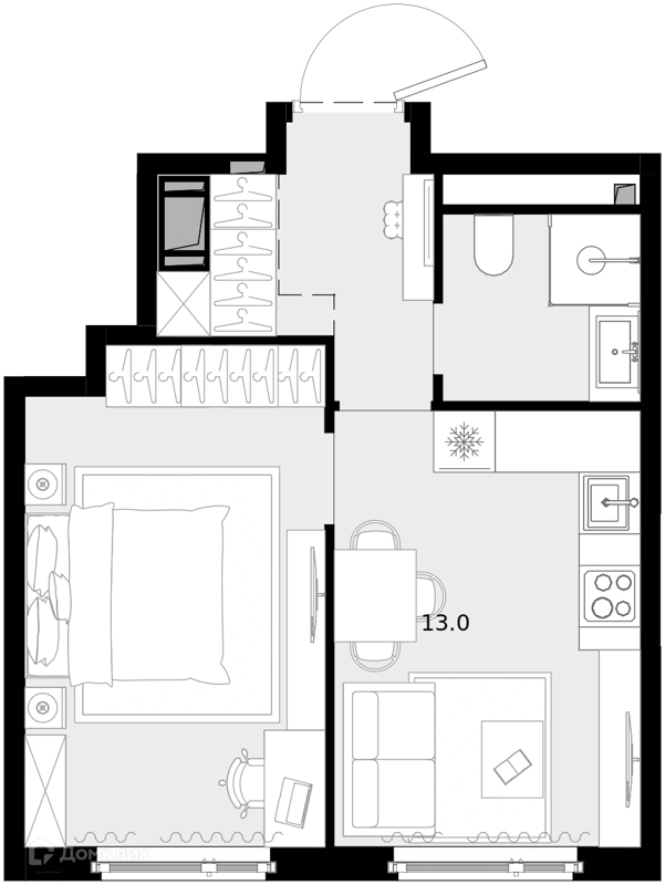 1-комнатная квартира 35.2 м² Дом МАЛЕВИЧ
