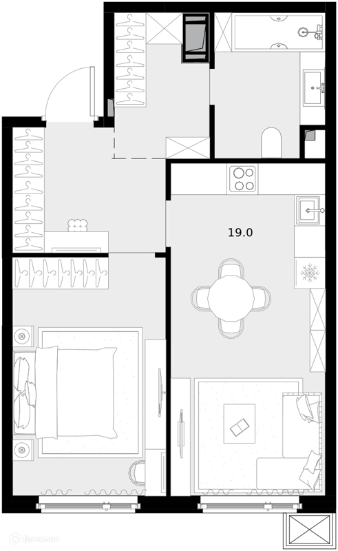 1-комнатная квартира 49.3 м² Дом МАЛЕВИЧ