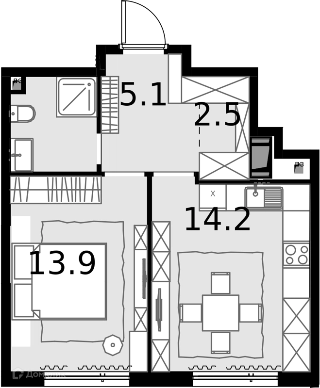1-комнатная квартира 39.5 м² Дом МАЛЕВИЧ