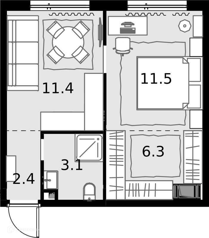 1-комнатная квартира 34 м² Дом МАЛЕВИЧ