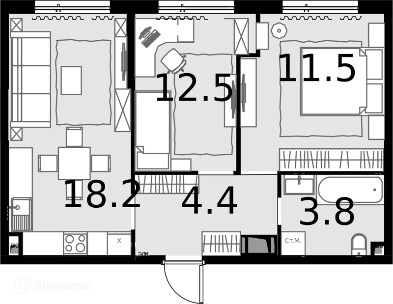 2-комнатная квартира 53.7 м² Дом МАЛЕВИЧ