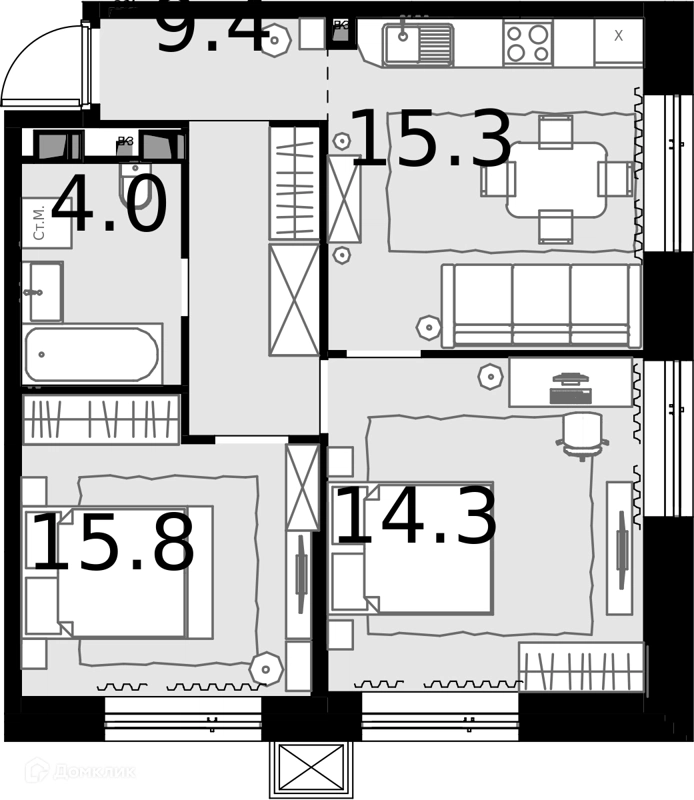 2-комнатная квартира 56.5 м² Дом МАЛЕВИЧ